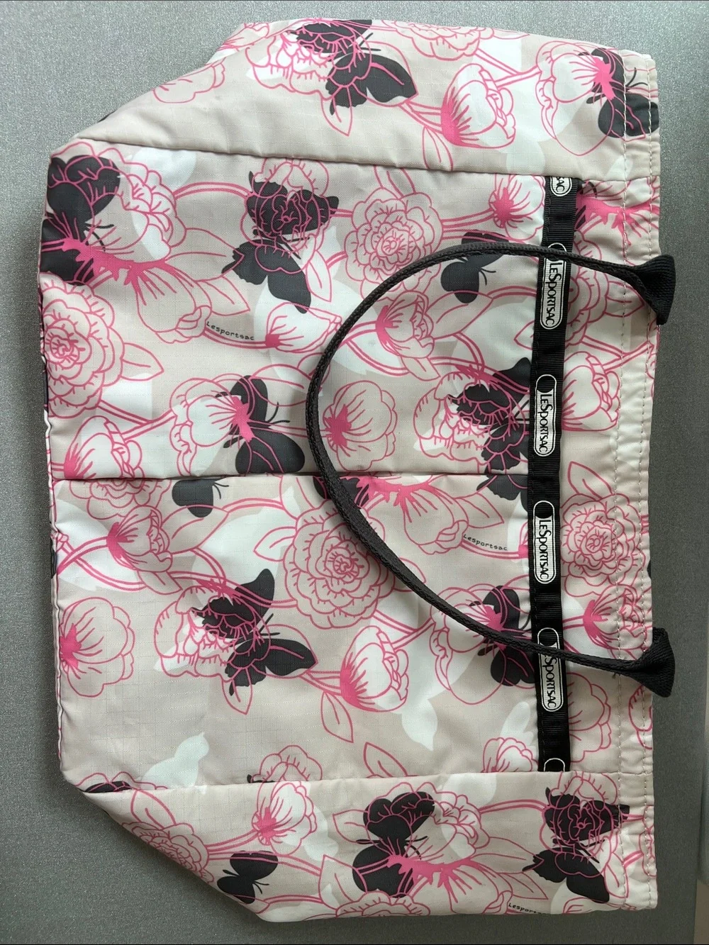 LeSportsac | Pink Tan White & Dark Gray Floral Tote Bag Size 9